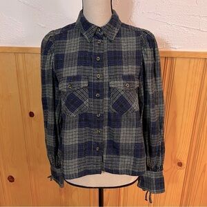 We The Free Blue & Green Plaid Flannel Shirt Sz-XS